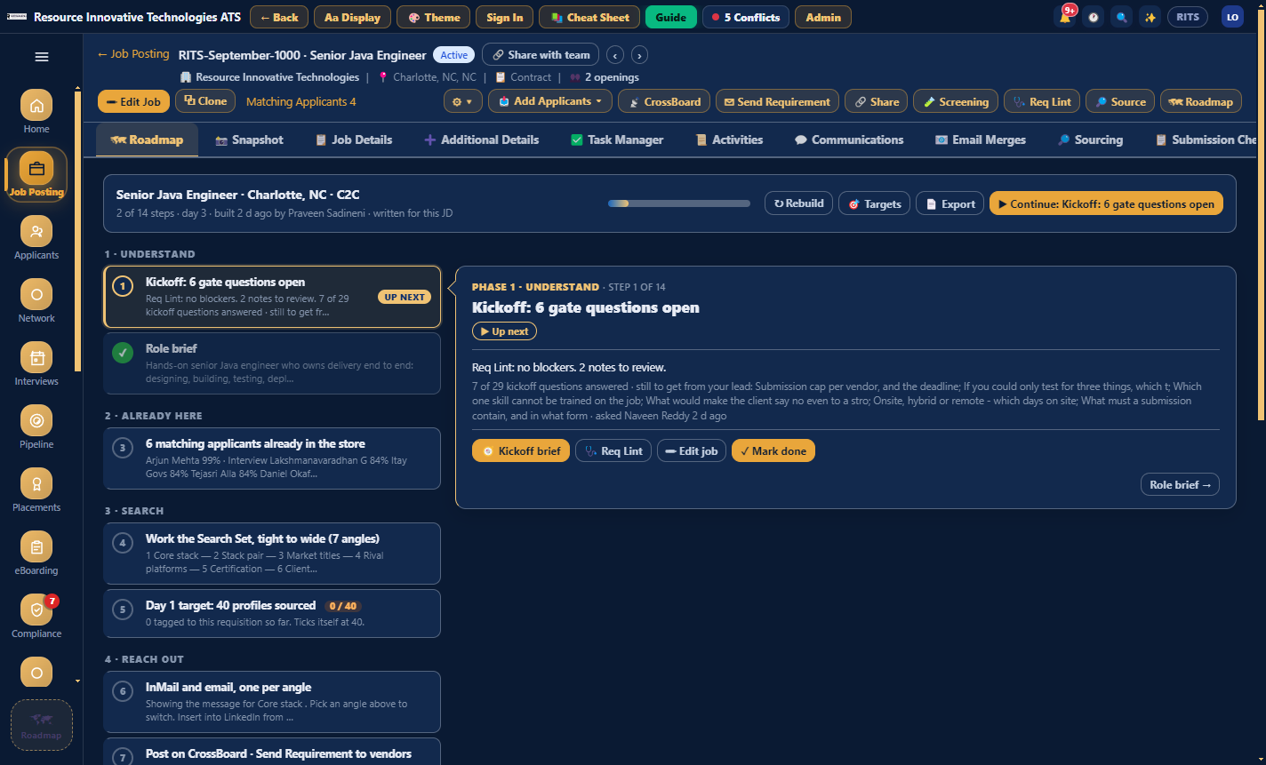 Job snapshot, Roadmap tab